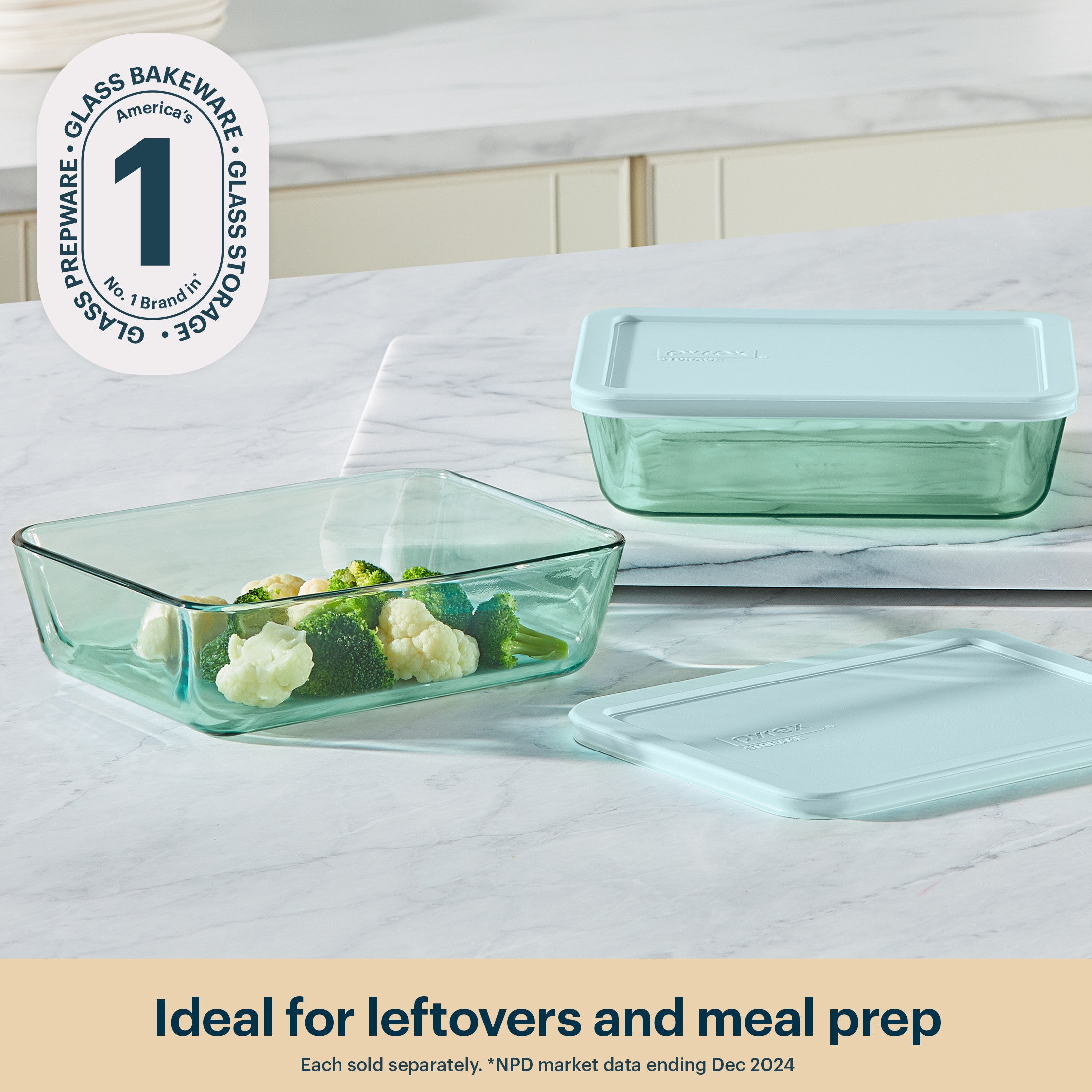Pyrex® Simply Store® Tinted Glass 6-cup Rectangle Storage Container with Lid. Aqua - Image 3