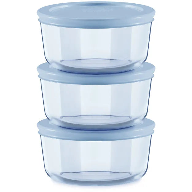 Pyrex® Simply Store® Tinted 6-piece Round Storage Value Pack with Blue Plastic Lids