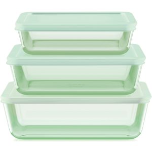 Pyrex® Simply Store® Tinted 6-piece Rectangle Storage Set with Plastic Lids. Green