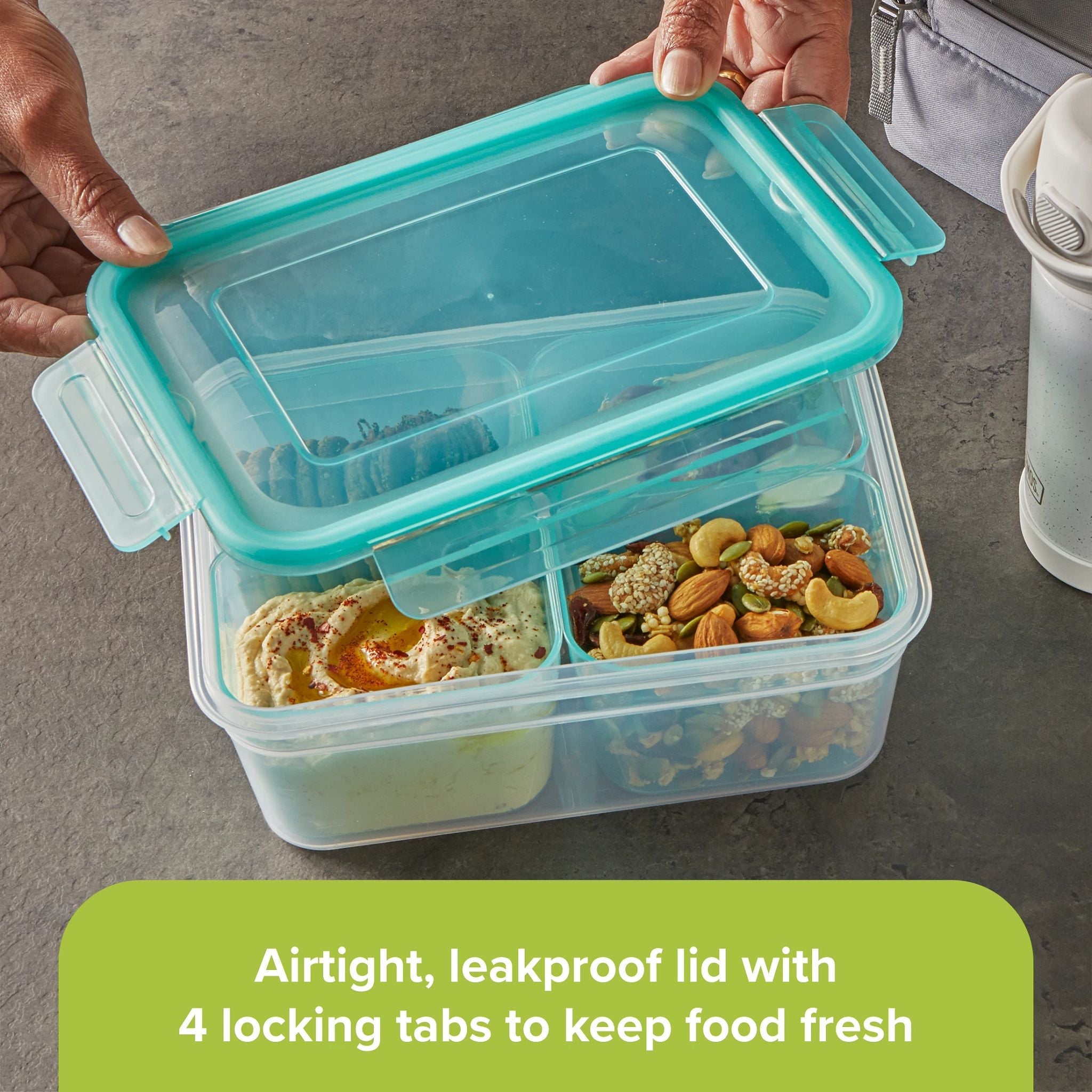 Snapware? Meal Prep Divided: 8.5-cup Rectangle Storage Container. 4-Section - Image 4