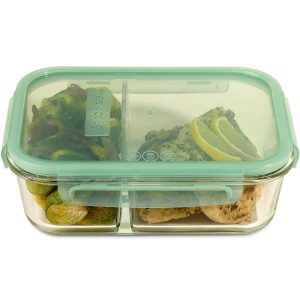 Snapware? MealBox? 5.8-cup Divided Glass Food Storage Container with Blue Lid